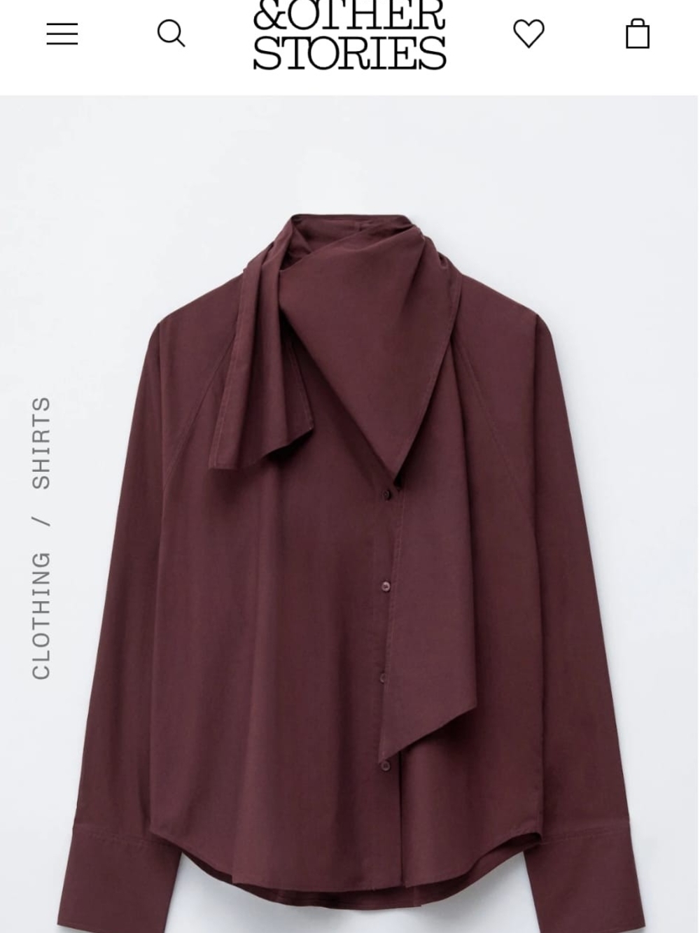 & Other Stories Wine Tie-Neck Blouse Size SMALL